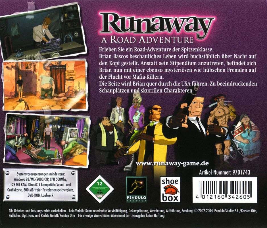 Back Cover for Runaway: A Road Adventure (Windows) (DVD-ROM Release)
