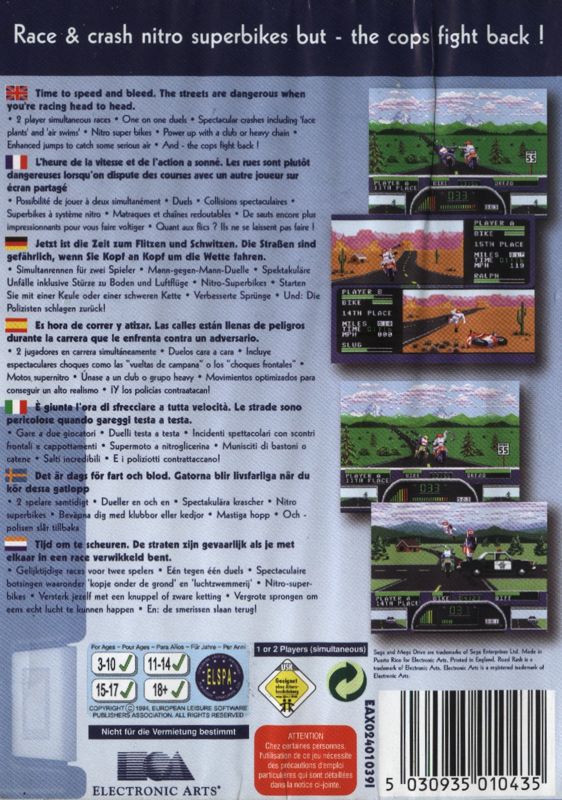 Back Cover for Road Rash II (Genesis) (EA Classics release)