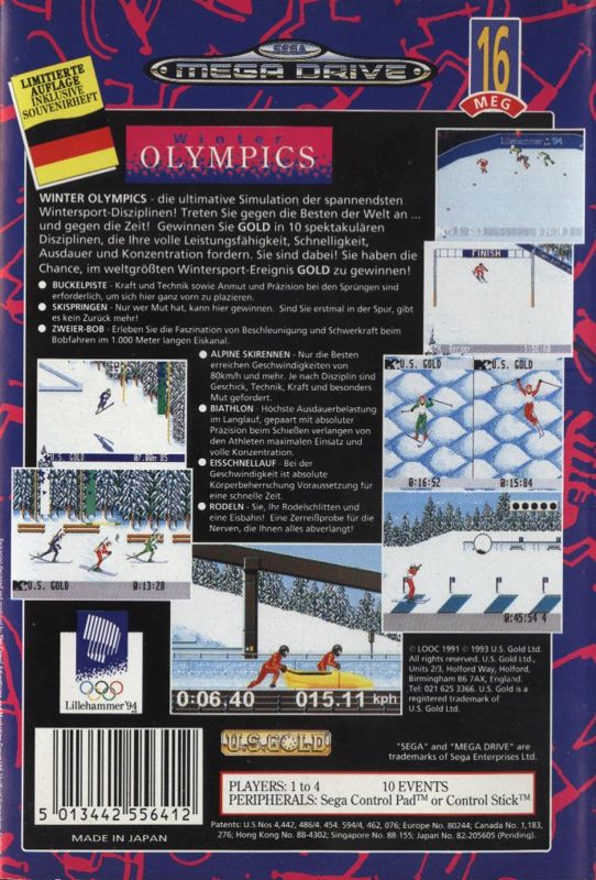 Back Cover for Winter Olympics: Lillehammer '94 (Genesis)