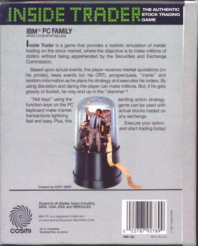 Back Cover for Inside Trader: The Authentic Stock Trading Game (DOS)