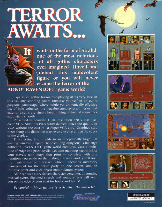 Back Cover for Ravenloft: Strahd's Possession (DOS) (Re-release with hintbook & PDF manual)