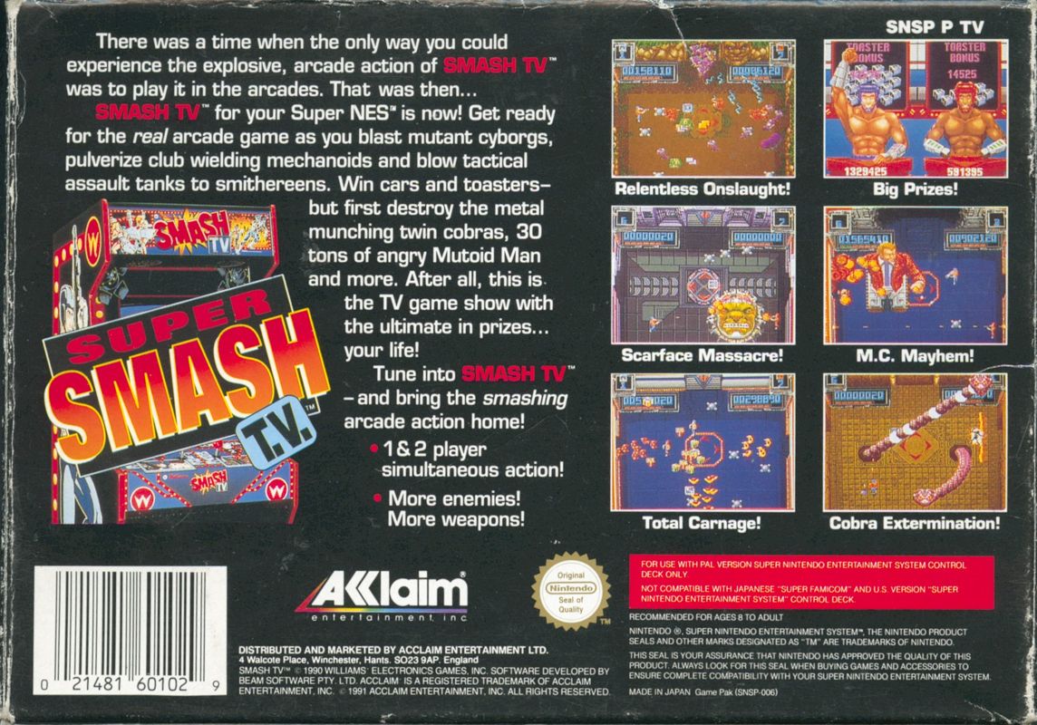 Back Cover for Smash T.V. (SNES)