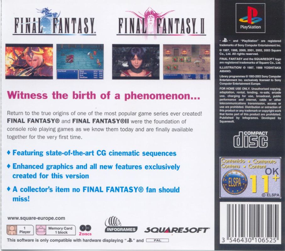 Back Cover for Final Fantasy Origins (PlayStation)