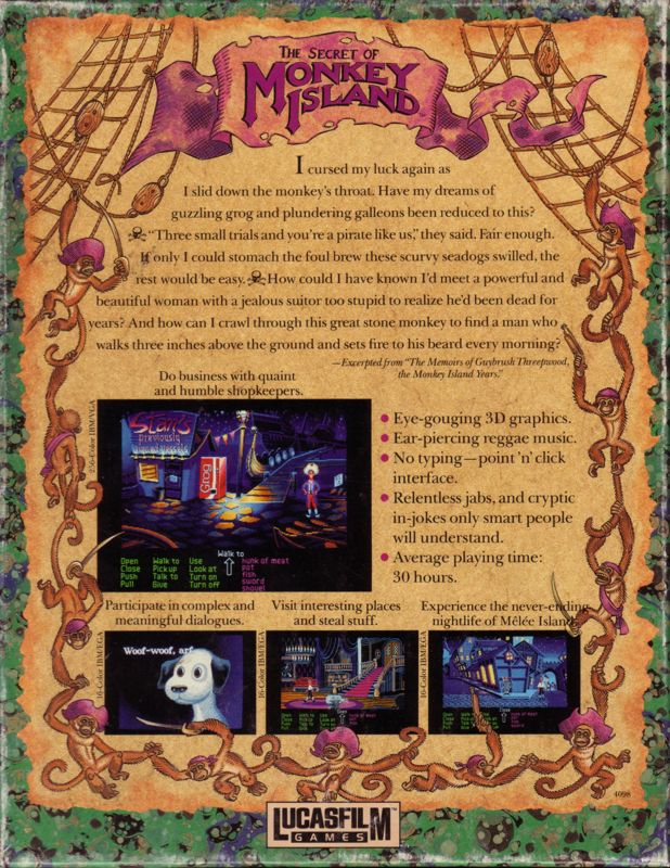 Back Cover for The Secret of Monkey Island (DOS) (EGA Version)