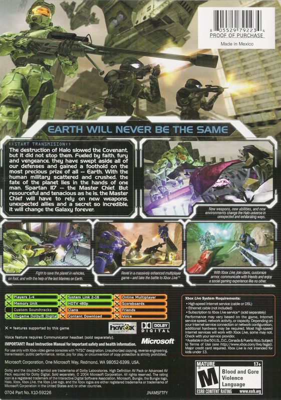 Back Cover for Halo 2 (Xbox)