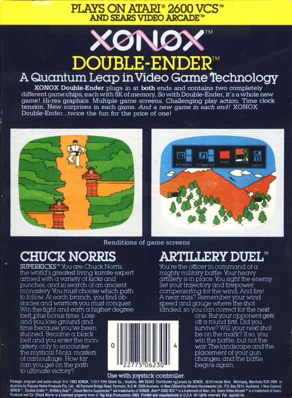 Back Cover for Xonox Double-Ender: Artillery Duel and Chuck Norris Superkicks (Atari 2600)