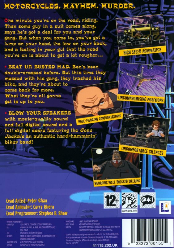 Back Cover for Full Throttle (Windows) (LucasArts Classic Release)