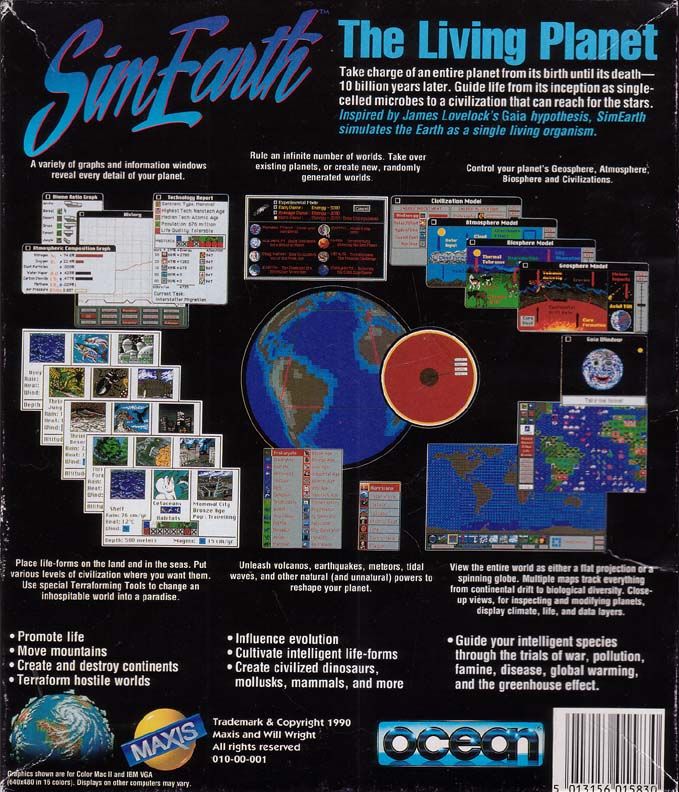 Back Cover for SimEarth: The Living Planet (DOS)