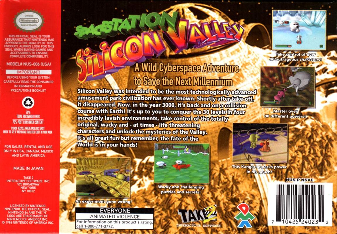 Back Cover for Space Station Silicon Valley (Nintendo 64)