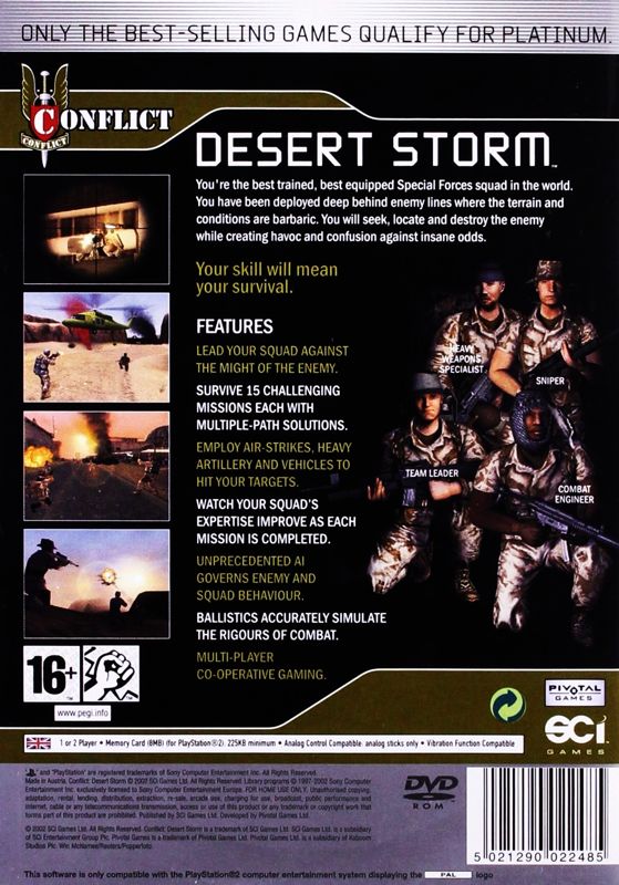 Back Cover for Conflict: Desert Storm (PlayStation 2) (Platinum release)