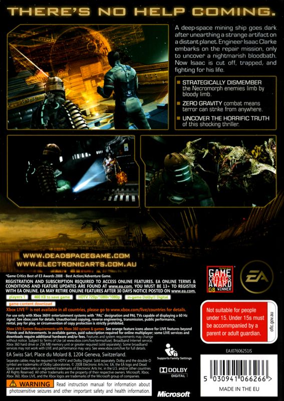 Back Cover for Dead Space (Xbox 360)
