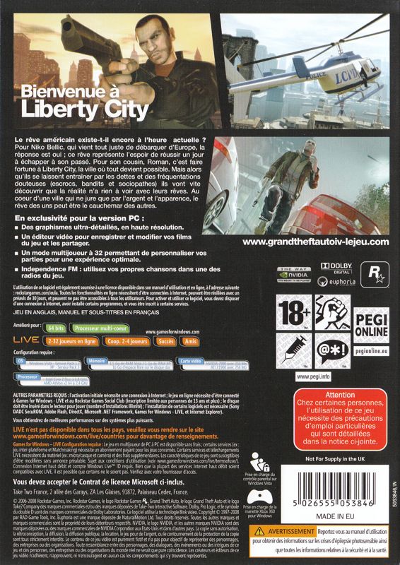 Back Cover for Grand Theft Auto IV (Windows)