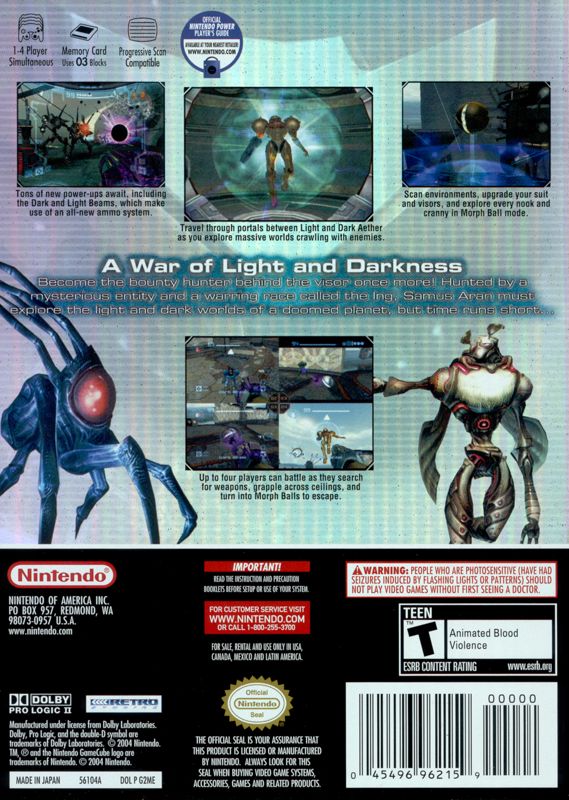 Back Cover for Metroid Prime 2: Echoes (GameCube)