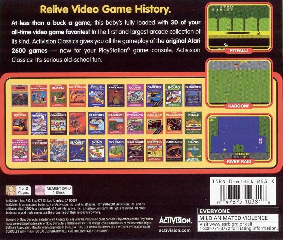 Back Cover for A Collection of Activision Classic Games for the Atari 2600 (PlayStation) (Greatest Hits release)