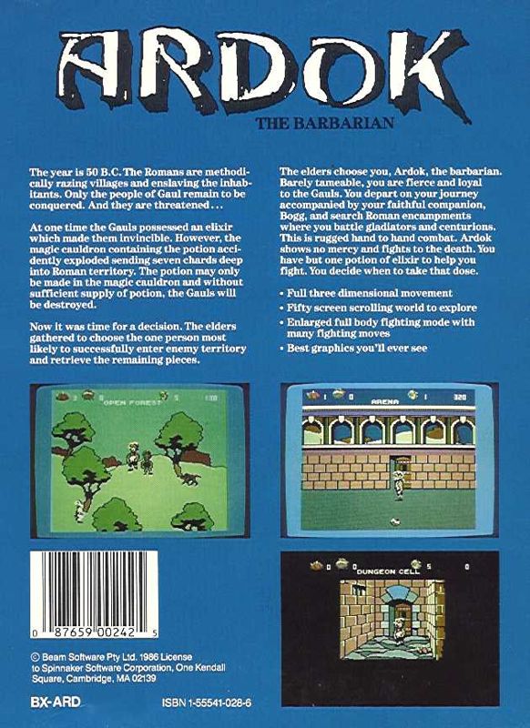 Back Cover for Ardok the Barbarian (Commodore 64)