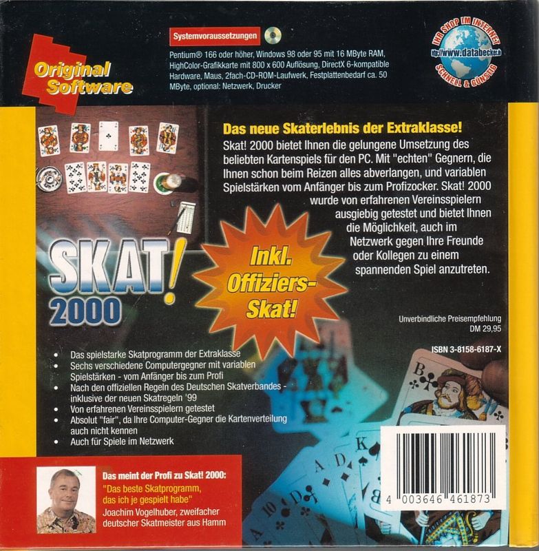 Back Cover for Skat! 2000 (Windows) (Book)