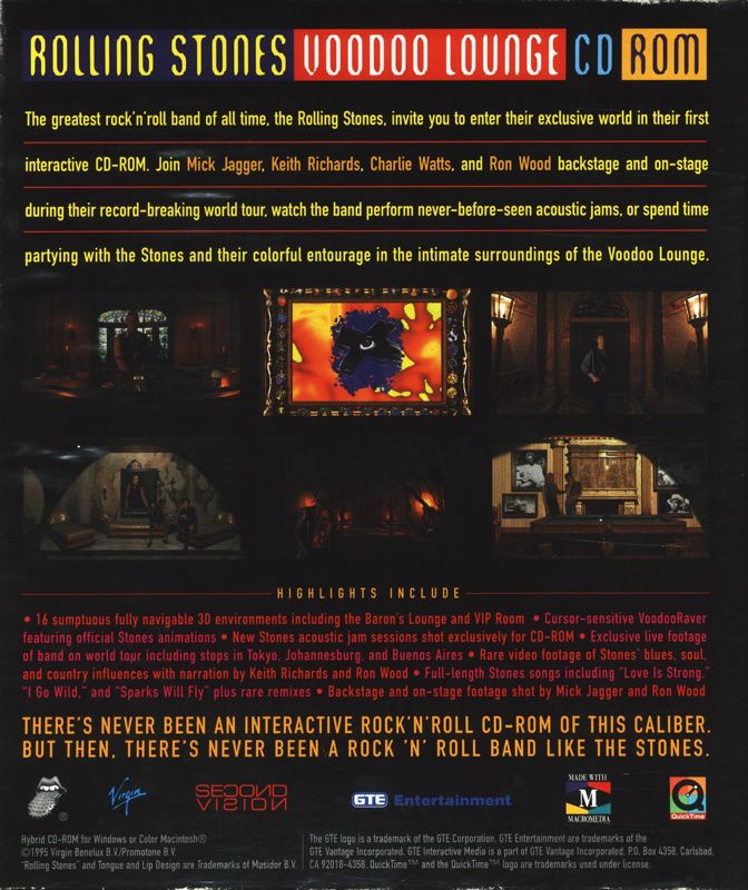 Back Cover for Rolling Stones Voodoo Lounge CD-ROM (Macintosh and Windows 16-bit)