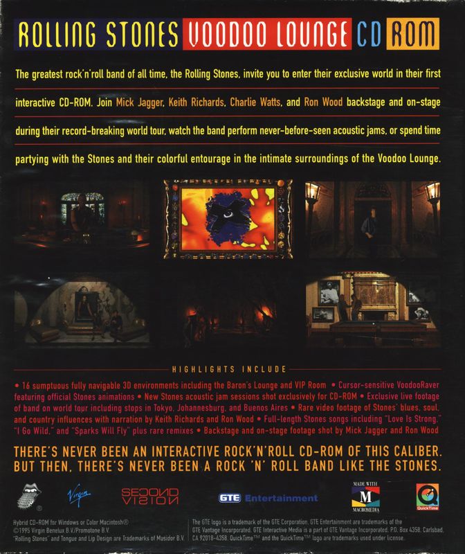 Back Cover for Rolling Stones Voodoo Lounge CD-ROM (Macintosh and Windows 3.x)