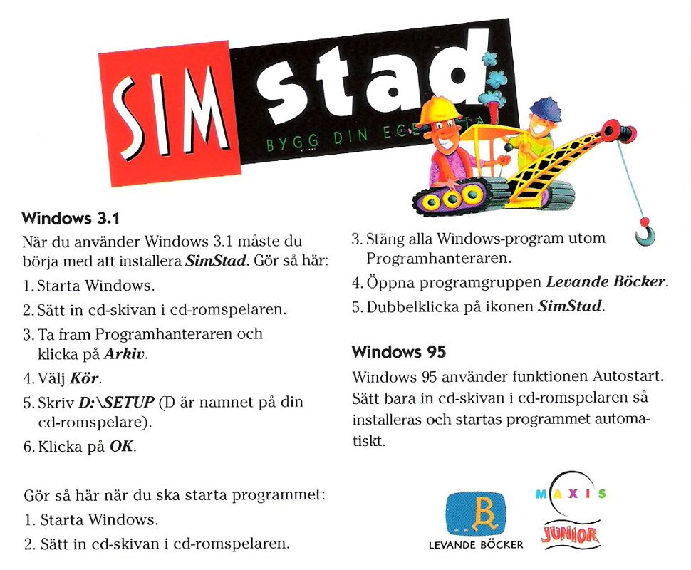 Back Cover for SimTown (Windows and Windows 3.x)