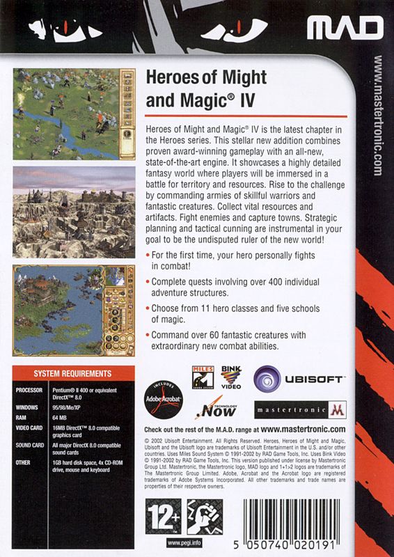 Back Cover for Heroes of Might and Magic IV (Windows) (Mastertronic M.A.D. release)