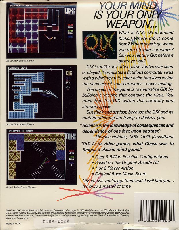 Back Cover for QIX (Commodore 128 and Commodore 64)