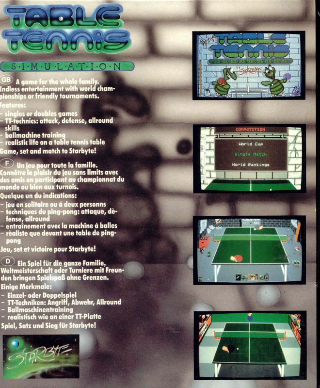 Back Cover for Table Tennis Simulation (Amiga)
