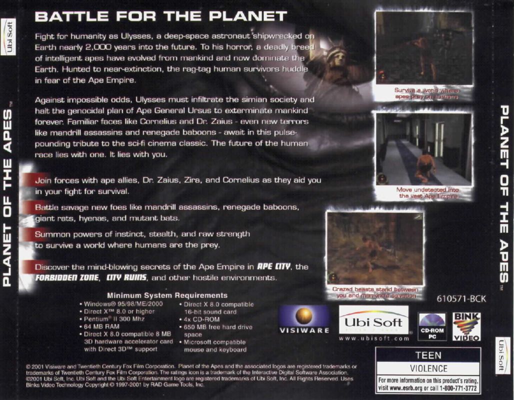 Other for Planet of the Apes (Windows): Jewel Case - Back