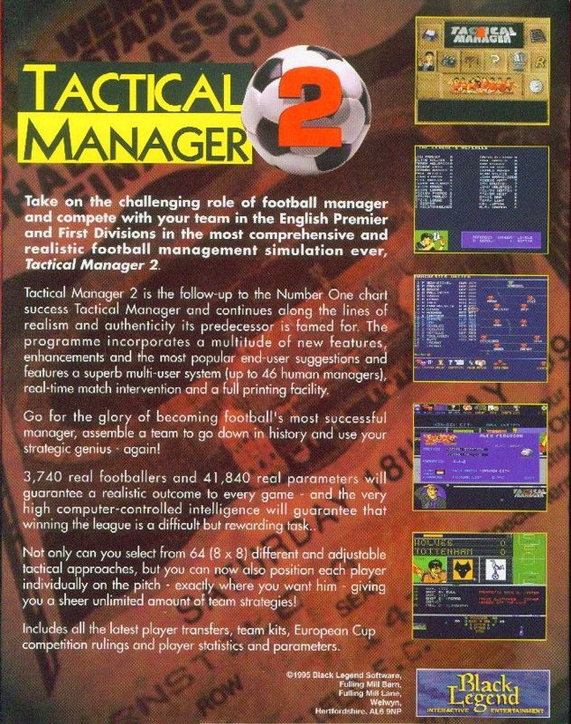 Back Cover for Tactical Manager 2 (Amiga)