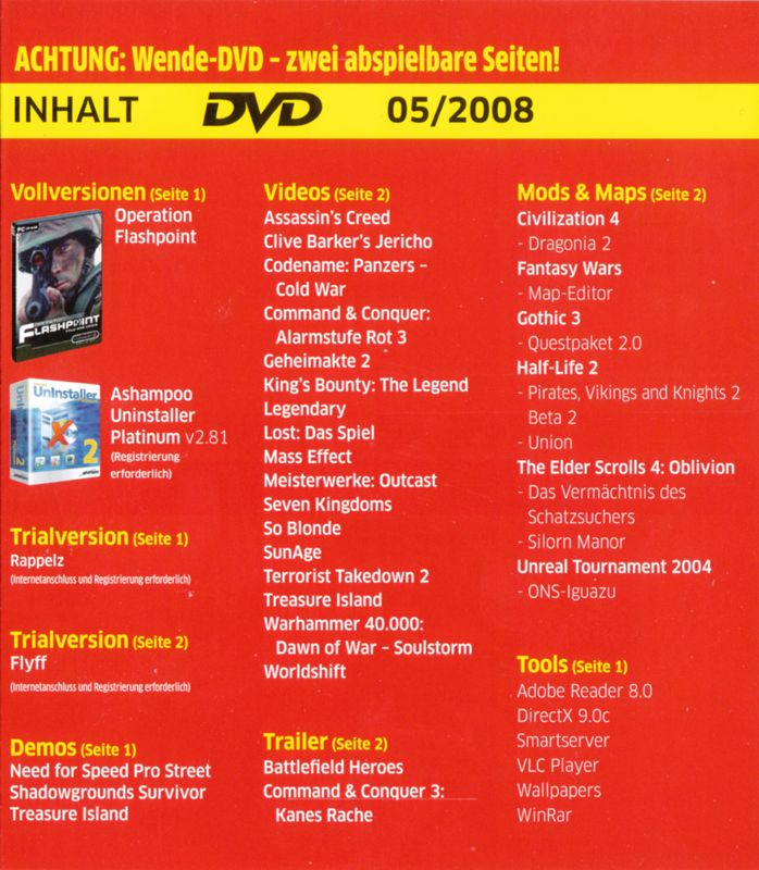 Other for Operation Flashpoint: Cold War Crisis (Windows) (PC Games 05/2008 covermount): Sleeve - Back
