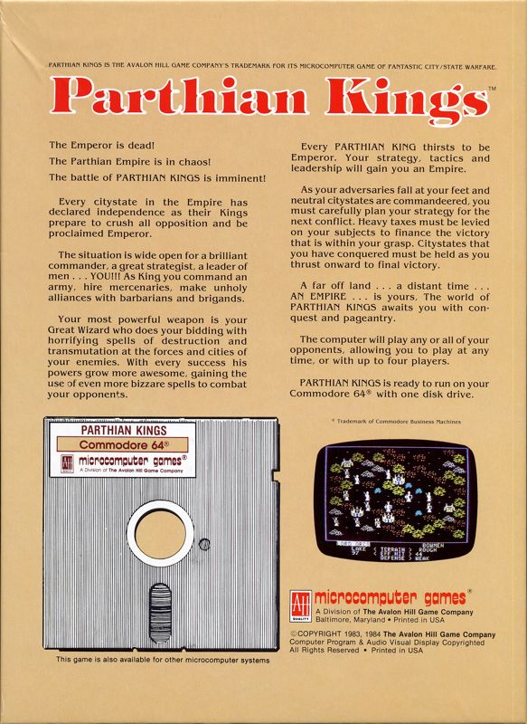 Back Cover for Parthian Kings (Commodore 64)