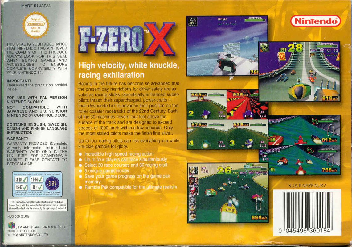 Back Cover for F-Zero X (Nintendo 64) (Player's Choice release)