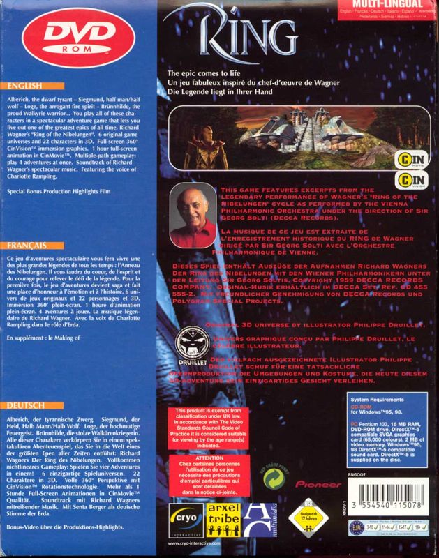 Back Cover for Ring: The Legend of the Nibelungen (Windows) (Multilingual DVD release)