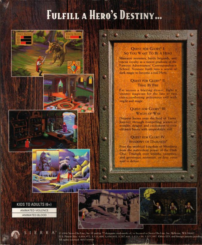 Back Cover for Quest for Glory: Anthology (DOS and Windows and Windows 3.x)