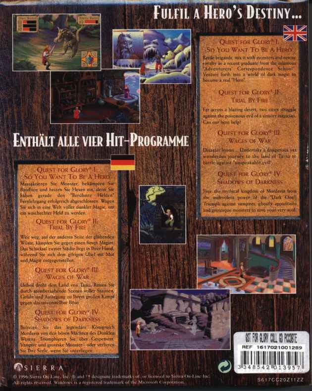 Back Cover for Quest for Glory: Anthology (DOS and Windows)