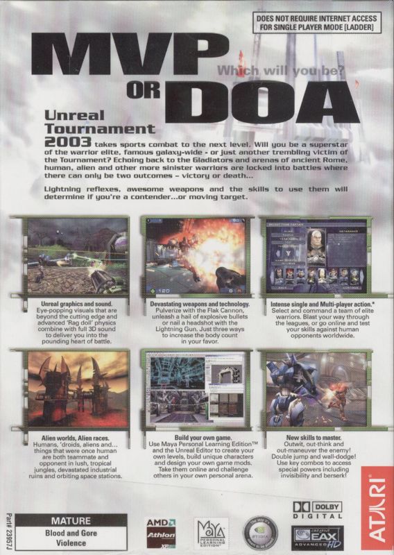 Back Cover for Unreal Tournament 2003 (Linux and Windows)