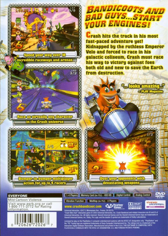 Back Cover for Crash Nitro Kart (PlayStation 2)