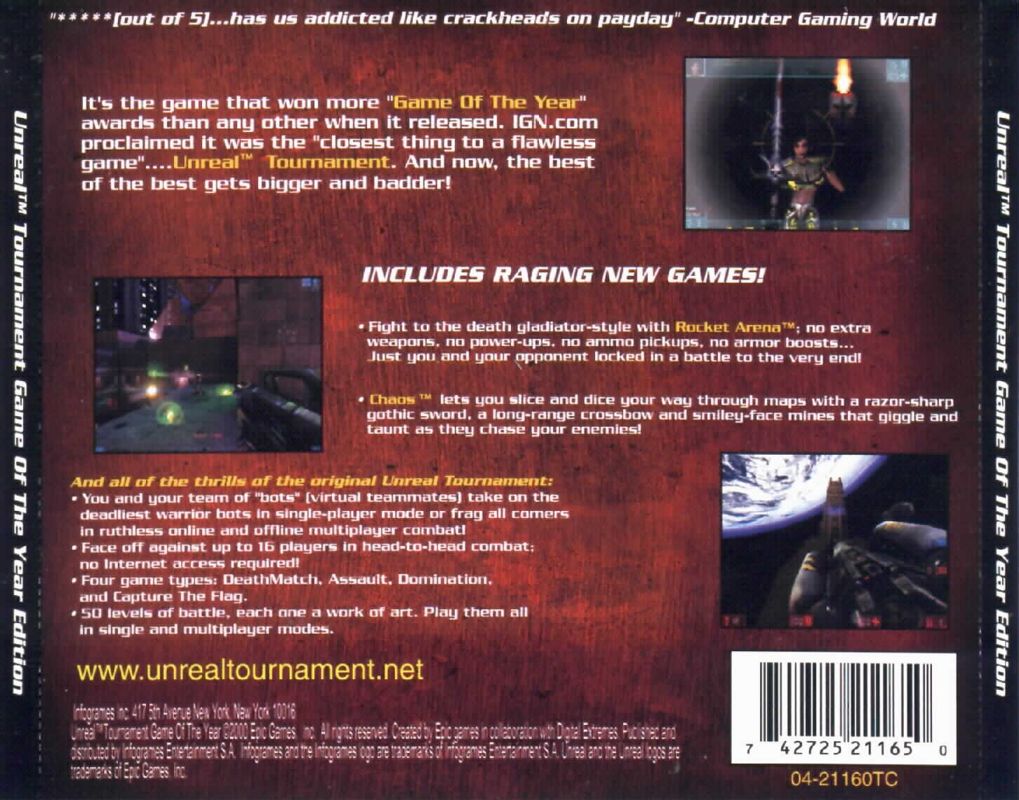 Other for Unreal Tournament: Game of the Year Edition (Windows): Jewel Case - Back