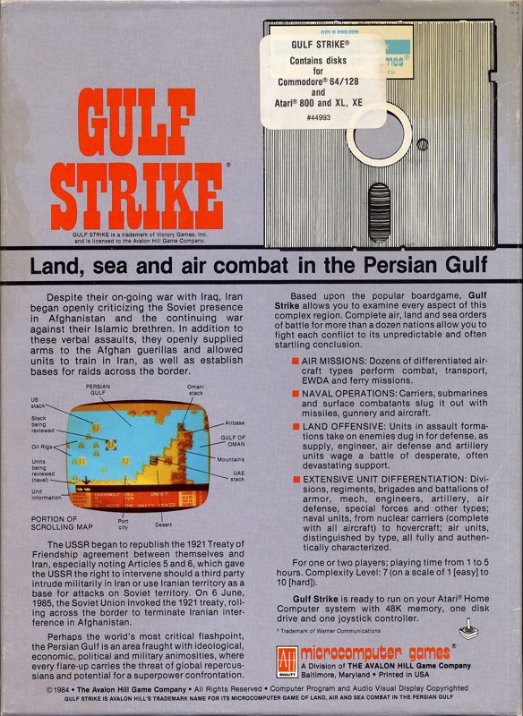 Back Cover for Gulf Strike (Atari 8-bit and Commodore 64)