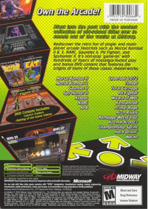 Back Cover for Midway Arcade Treasures 2 (Xbox)