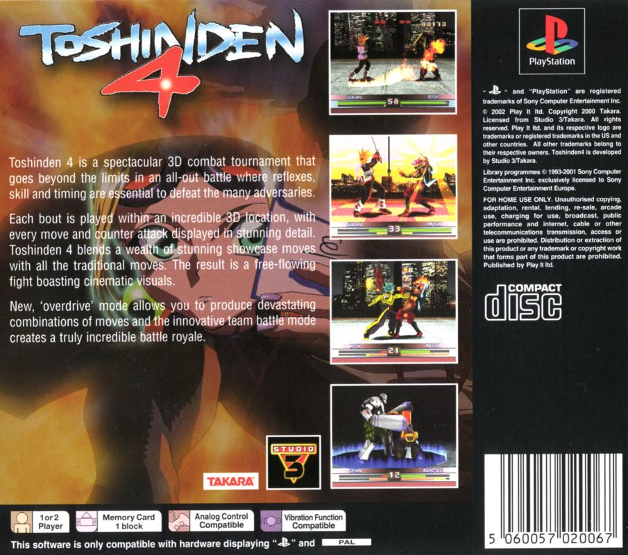 Back Cover for Toshinden 4 (PlayStation) (Play It Release)
