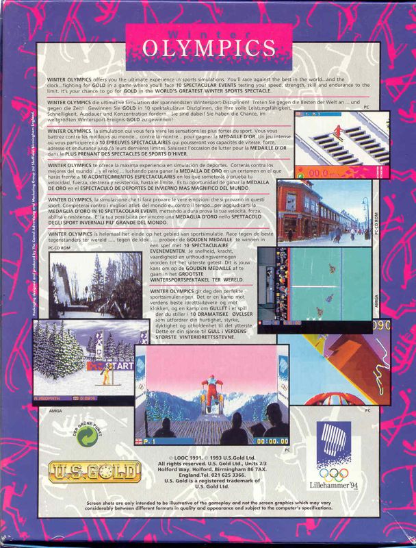 Back Cover for Winter Olympics: Lillehammer '94 (Amiga)