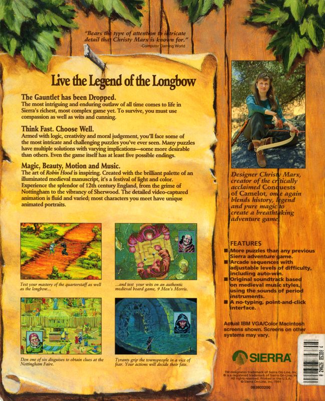 Back Cover for Conquests of the Longbow: The Legend of Robin Hood (DOS) (v1.1)