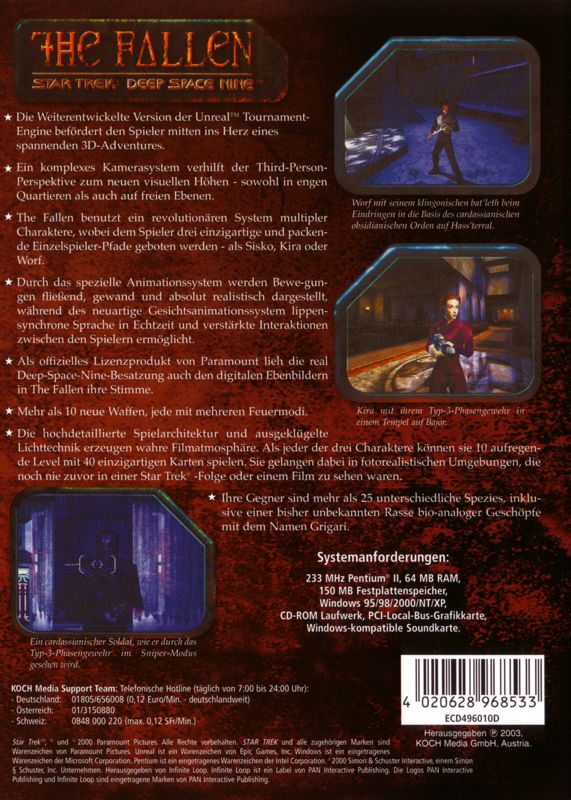 Back Cover for Star Trek: Deep Space Nine - The Fallen (Windows) (Koch Media re-release)