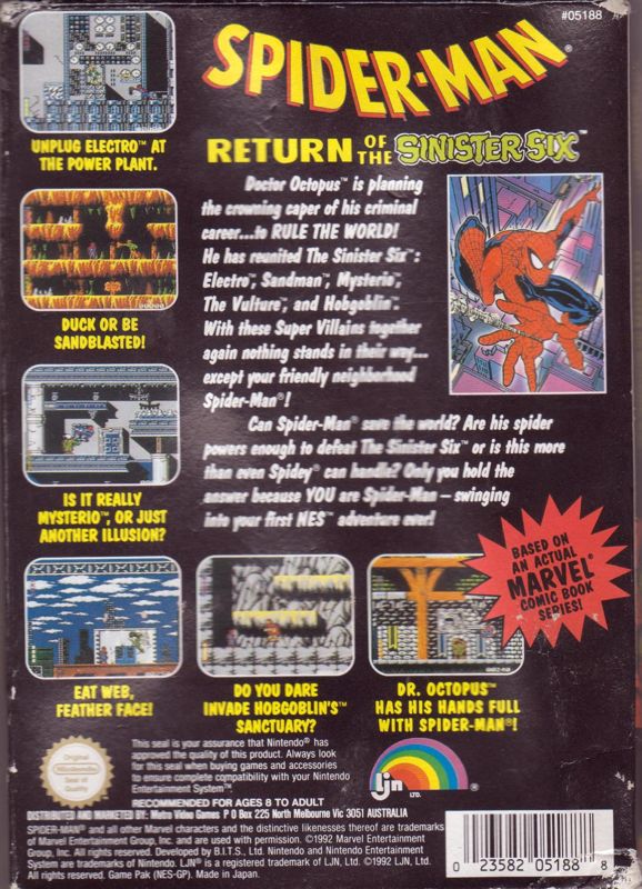 Back Cover for Spider-Man: Return of the Sinister Six (NES)