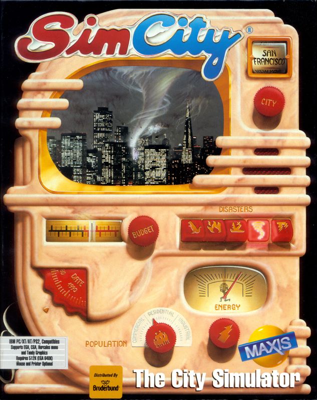 Front Cover for SimCity (DOS) (Second Release, Sleeved Lid & Tray Box.): Sleeve