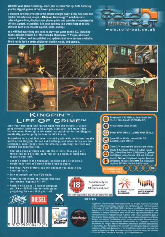 Back Cover for Kingpin: Life of Crime (Windows) (Sold Out Software release)
