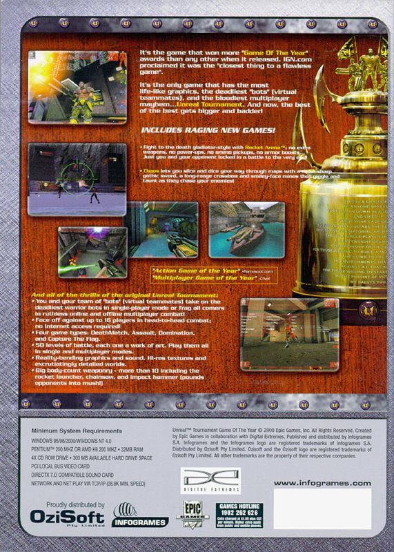 Back Cover for Unreal Tournament: Game of the Year Edition (Windows) (Platinum PC release)