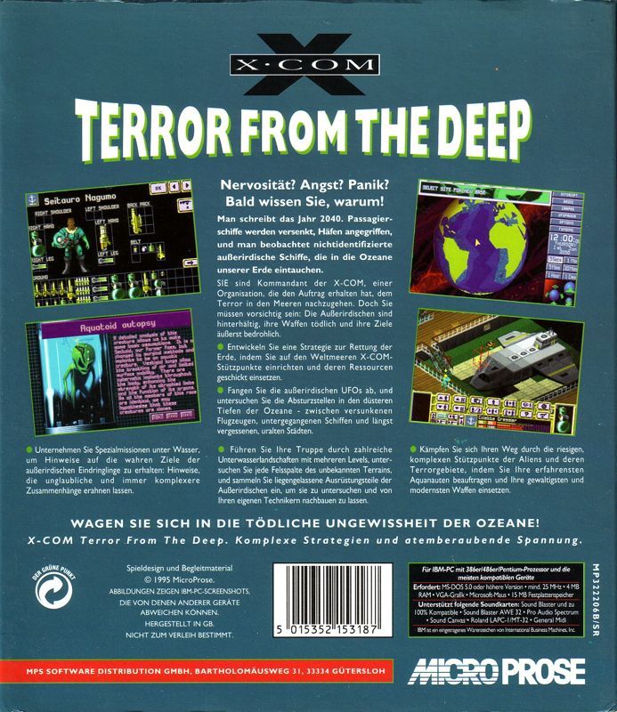 Back Cover for X-COM: Terror from the Deep (DOS) (Floppy release)