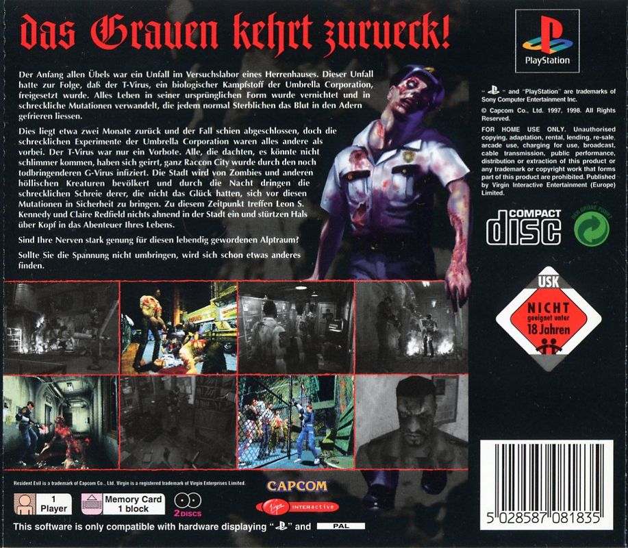 Back Cover for Resident Evil 2 (PlayStation)