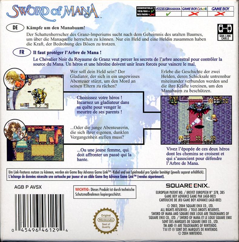 Back Cover for Sword of Mana (Game Boy Advance)